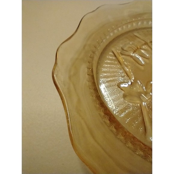 Amber Carnival Glass Jeannette Iris & Herringbone Plate 5 1/2” Marigold - Picture 7 of 10